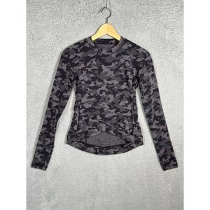 Lululemon Camo Top Sweatshirt Women’s Size 4 Black Long Sleeve High Low Pocket
